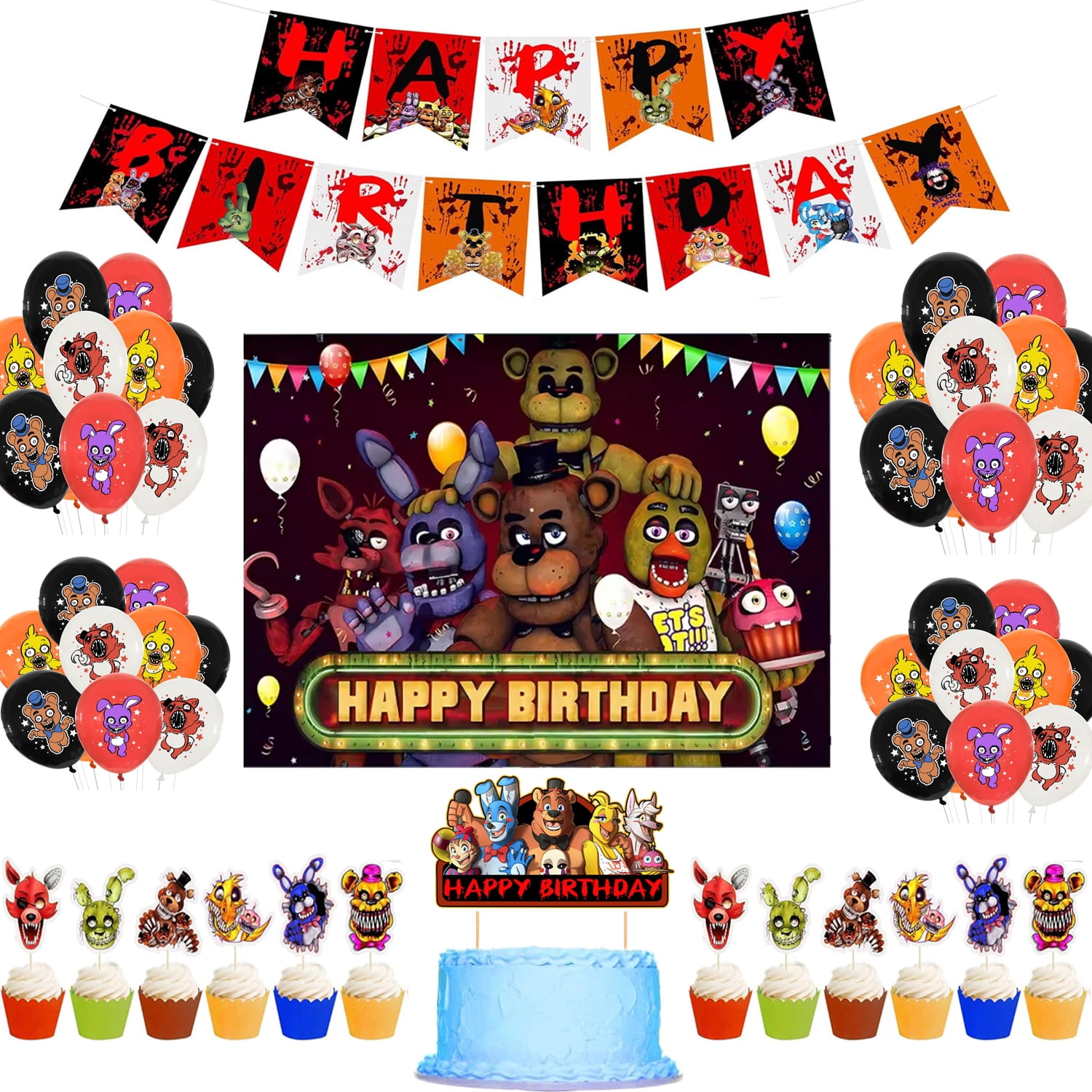Orange Freddy Birthday Party Supplies Set with Birthday Banner ...