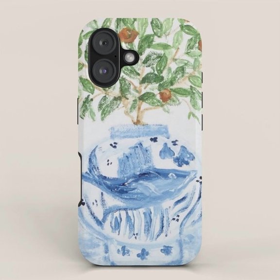 Orange Fruit Branches and Blue Ceramic Planter Tough Case for Apple iPhone Series, Polycarbonate and TPU