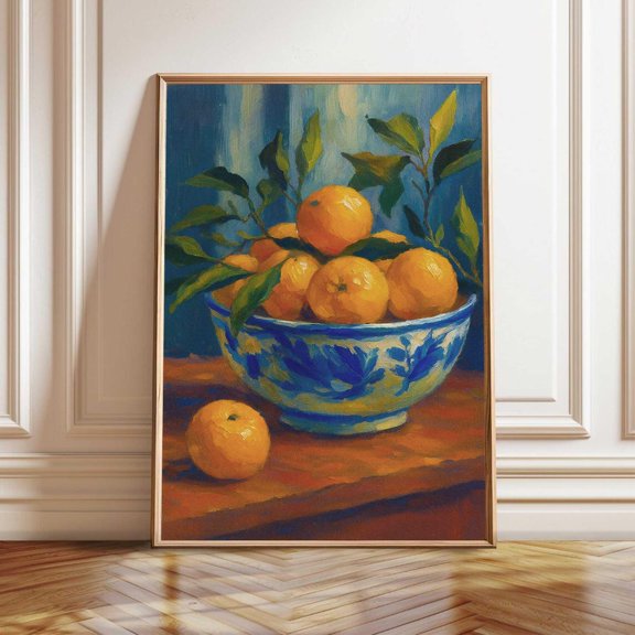Orange Fruit Chinoiserie Wall Art Print, Farmhouse Kitchen Decor