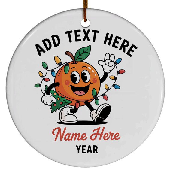 Orange Fruit Christmas Ornament 2025, Fruit Lover Christmas Ornament Tree, Custom Name Text Fruit Orange Christmas Ornament