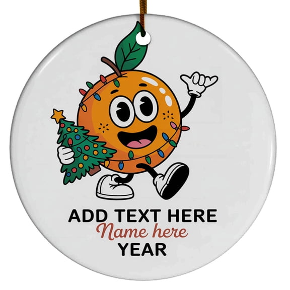 Orange Fruit Christmas Ornament 2025, Fruit Lover Christmas Ornament Tree, Custom Name Text Fruit Orange Christmas Ornament