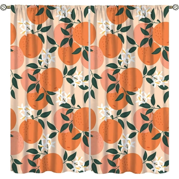 Orange Fruit Curtains for Girs Room,Cute Citrus Green Leaves Floral Summer Window Treatments for Living Room Bedroom Kitchen Drapes 42" W X 54" L