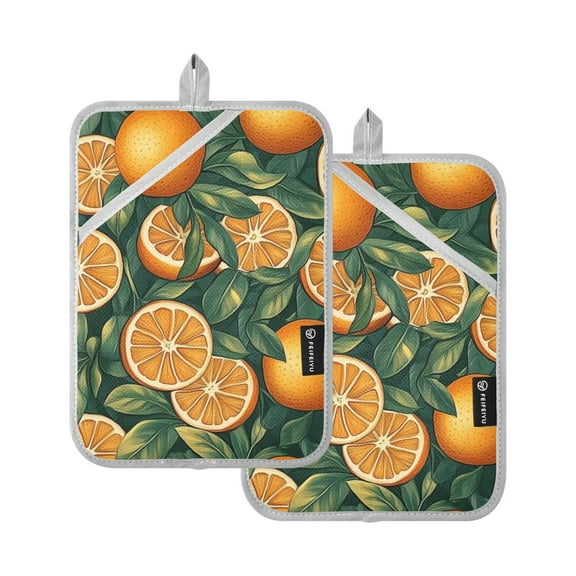 Orange Fruit Design Oven Mitts Pot Holders 2 pcs Heat Resistant for Kitchen Baking Grilling