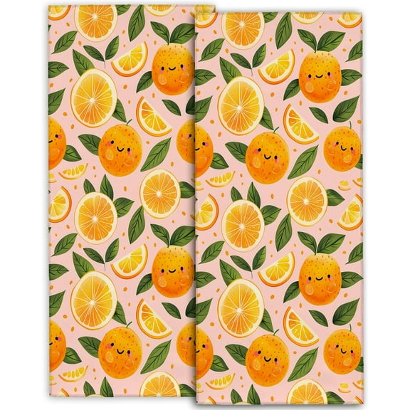 Orange Fruit Hand Towels - 2 Pack, 18" x 26",Soft Microfiber Polyester Towel Set with Cute Smiling Citrus Pattern,for Art Bathroom Kitchen Spa Hotel Decor Gifts Women Girls