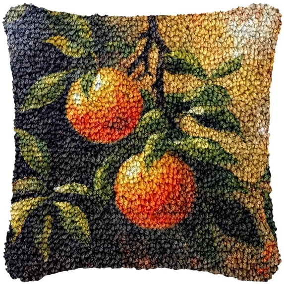Orange Fruit Latch Hook Kits Pillow DIY Pillow Cover Crochet Hooking Cushion Making Kits Color Pattern Canvas Pillowcase Hooking Kits DIY Latch Hook Kits Set 43x43cm(F124)