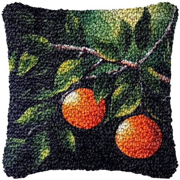 Orange Fruit Latch Hook Kits Pillow DIY Pillow Cover Crochet Hooking Cushion Making Kits Color Pattern Canvas Pillowcase Hooking Kits DIY Latch Hook Kits Set 43x43cm(F121)