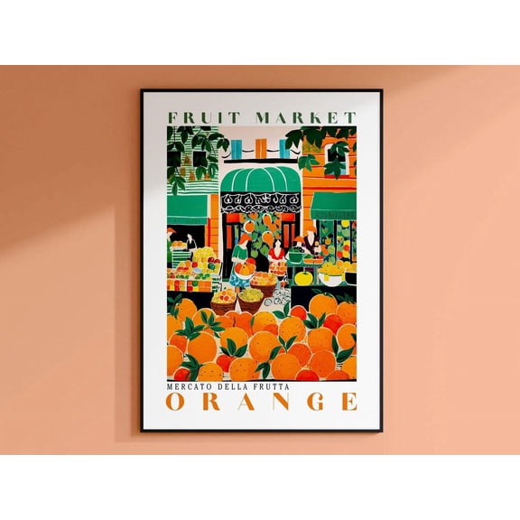 Orange Fruit Market, Vintage Fruit Art, Fruit Market Poster, Orange Poster Orange Fruit Print, Colorful Wall Art, Fruit Print, Trendy Poster Wall Art, Modern Wall Decor For Living Room, 24x36 UNFRAMED