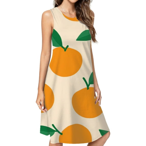 Orange Fruit Pattern Simple Design Casual Sleeveless Loose Sundress Dress For Women Summer Dress Daily Woman