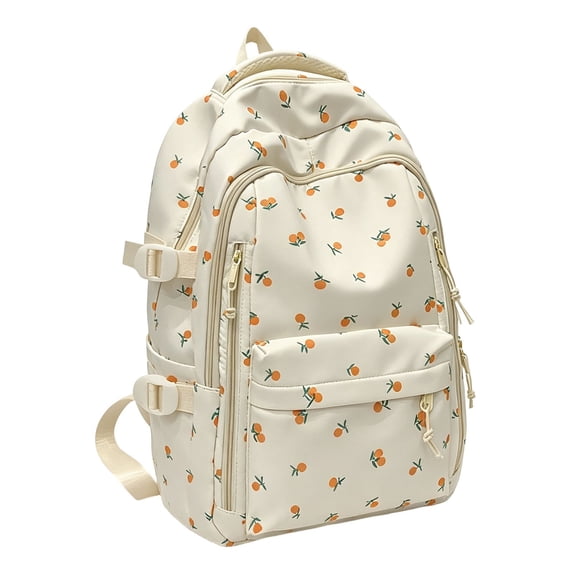 Orange Fruit Print Backpack, 16.93X11.81X7.09" Cute Backpack, Lightweight Kawaii Bookbag, Water Resistant Laptop Bookbag, Multi Pocket Casual Daypack for Travel, Daily Commute & Outdoor Activities