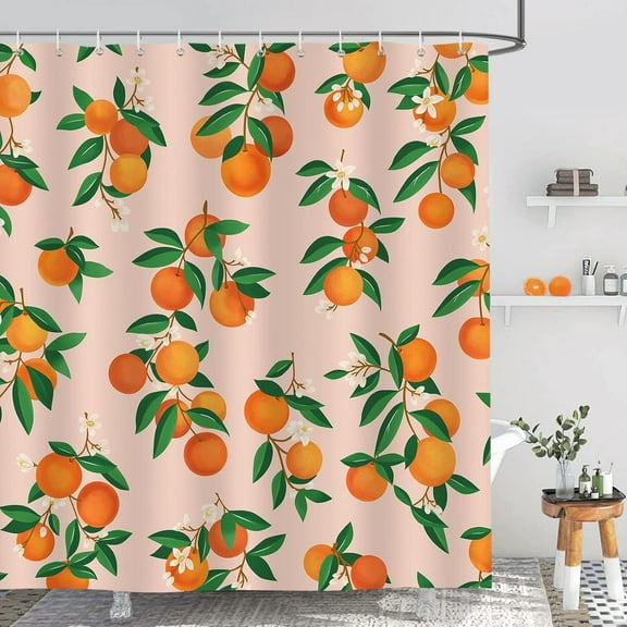 Orange Fruit Shower Curtain 72 x 72 Inch Round Citrus Decorative Bath Curtain Polyester Fabric Waterproof Bathroom Curtain with 12 Hooks