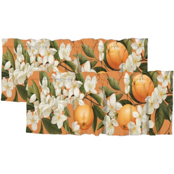 Orange Fruit Valance Curtain for Kitchen Green Leaves Floral Summer Fresh Privacy Decorative Rod Pocket Short Window Valance Curtains 54 by 18 in, 2 Panel