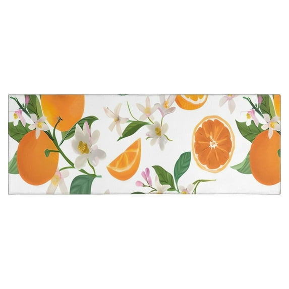 Orange Fruits Flowers White Pattern Kitchen Rug Mat,Kitchen Runner Rugs Non Skid Washable,Decorative Kitchen Floor Mats for Kitchen,Sink,Laundry,17"X47"