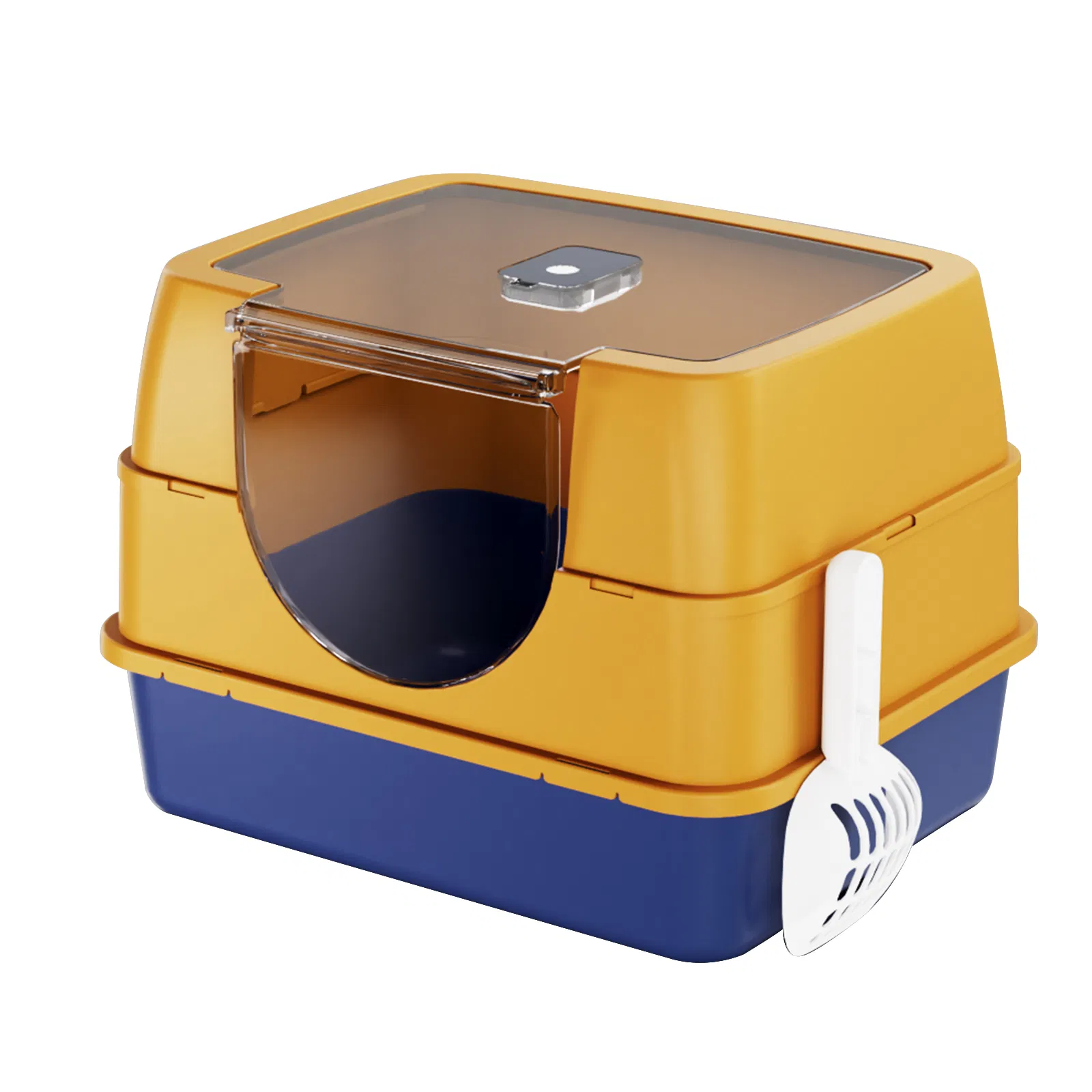 Orange Fully Enclosed Cat Litter Box, Odor-Locking Spacious Toilet with Flip-Top Lid for Large Cats