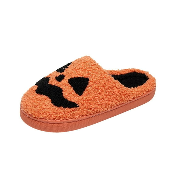 Orange Funny Indoor Slippers For Women Halloween Pumpkin Embroidery Cozy House Shoes
