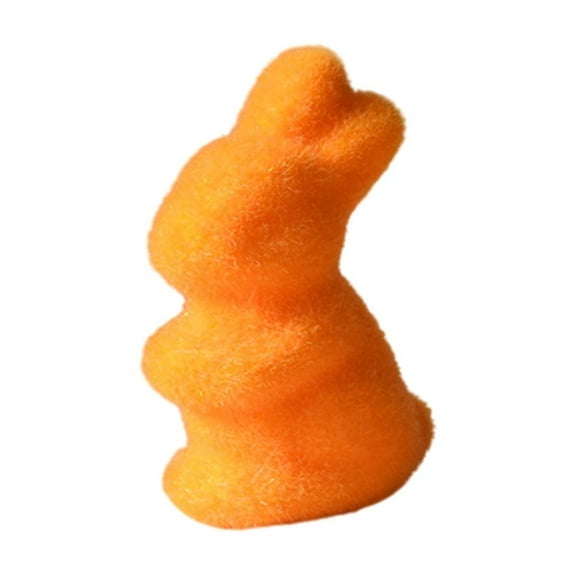 Orange Fuzzy Flocked Bunny Easter Holiday Spring Decor Rabbit Figurines Garden Artificial Animal Moss for Indoor Table Home, Kitchen, Shelf Decorations Furry Covered Rabbits