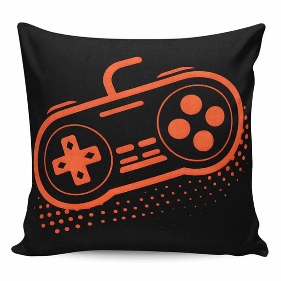 Orange Game Controller Pillow Covers 16x16 Inch Decorative Throw Pillow Cover, Modern Art Gaming Handheld Black Sofa Pillowcases Accent Cushion Case Home Decor Bedroom Living Room