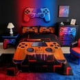 thumbnail image 1 of Orange Gaming Queen Comforter Set - Gamer Comforter Queen Size Bedding Set, Neon Lights Abstract Geometry Design Gamer Room Decor, 1 of 6