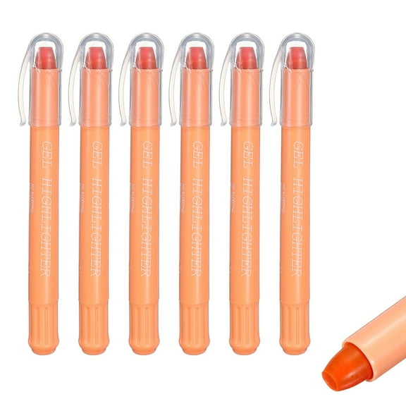 Orange Gel Highlighters, 6 Pack Gel High Lighters No Bleeds Highliters Pens Wax Crayon Neon Clear View Bright Marker Pen Twist Up Gel Stick Cute for Books Office Adults