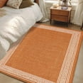 thumbnail image 1 of Orange Geometric 2.7x5 Area Rugs, White Greek Key Design Burlap Modern Art Non-Skid Rubber Backing Large Rectangle Rugs - Living Room Bedroom Home Office, Indoor Floor Mat Carpets Washable Rug, 1 of 9