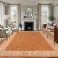 thumbnail image 1 of Orange Geometric 5x8 Area Rugs, White Greek Key Design Burlap Modern Art Non-Skid Rubber Backing Large Rectangle Rugs - Living Room Bedroom Home Office, Indoor Floor Mat Carpets Washable Rug, 1 of 9