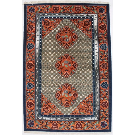 Orange Geometric 6X9 Chinese Style Oriental Rug