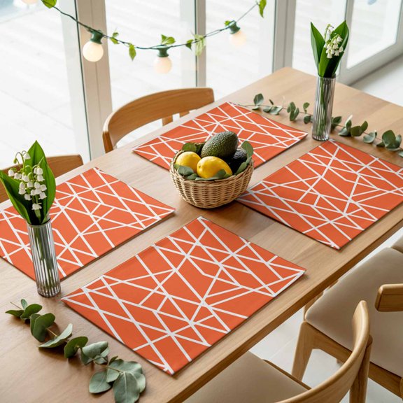 Orange Geometric Abstract Line Placemats Set of 4,Wipeable Washable Table Mats for Dining Tables, Minimalist Modern Style Place Mats for Kitchen Event Party Tabletop Decor
