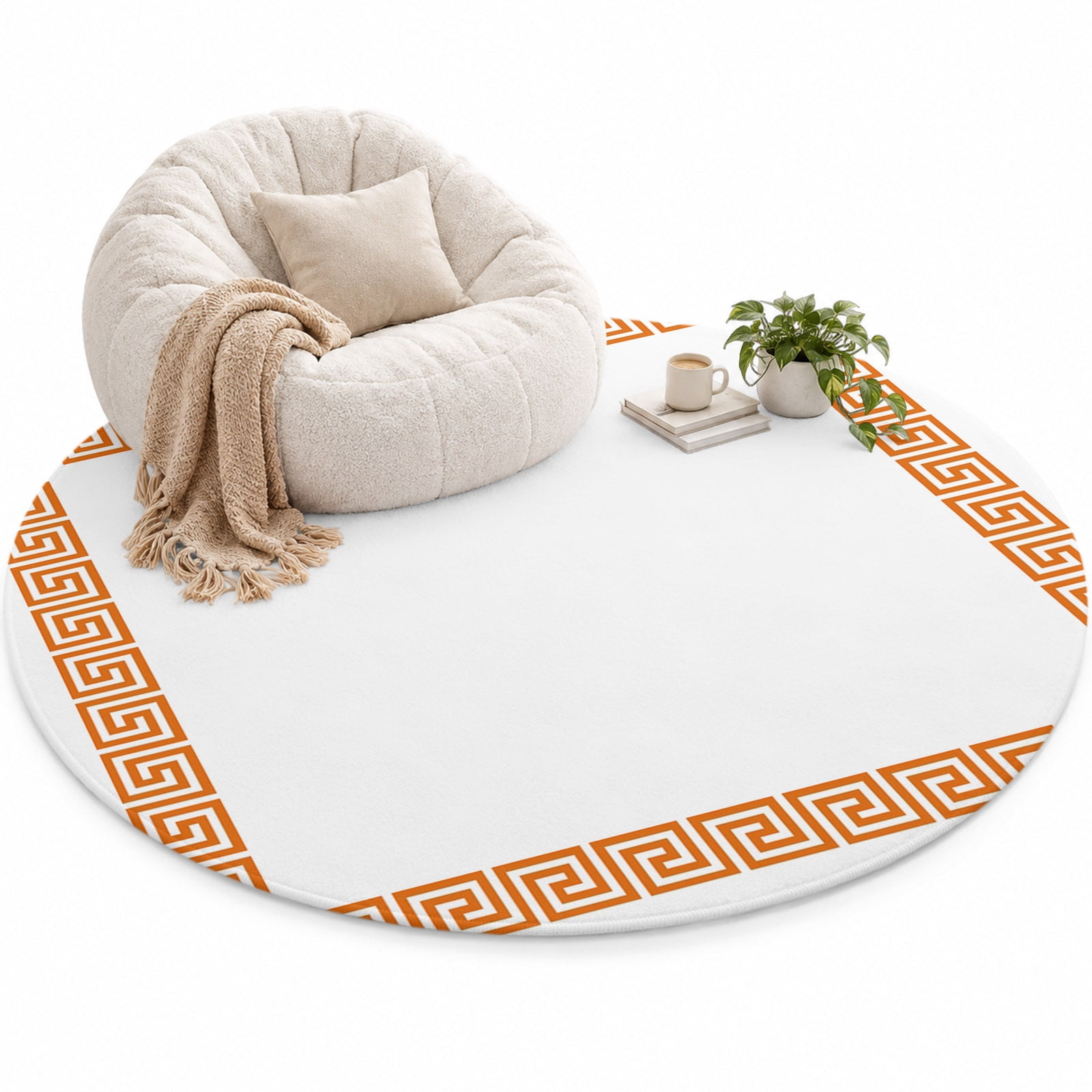 Orange Geometric Area Rug 3', Greek Pattern Soft Mat Non-Slip Silicone ...
