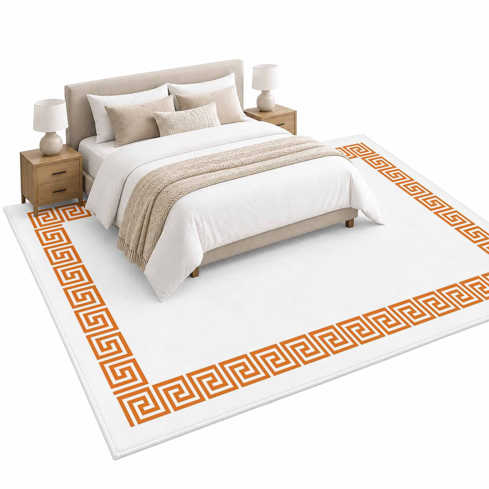 Orange Geometric Area Rug 5'x8', Greek Pattern Soft Mat Non-Slip ...