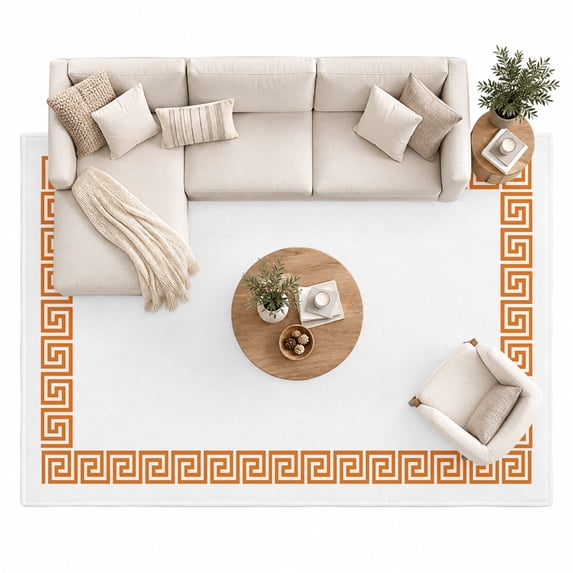 Orange Geometric Area Rug 8'x10', Greek Pattern Large Area Rugs Non ...