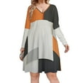 thumbnail image 1 of Orange Geometric Art, Black And White Orange Long Sleeve Dresses For Women Vintage Elegant Party Dress Oversized V-neck Dress S-8XL, 1 of 7