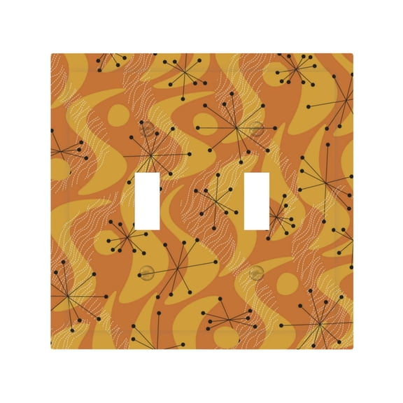 Orange Geometric Atomic Modern Midcentury 2 Gang Switch Wall Plate Decorative Double Toggle Cover with 4 Painted Screws for Home & Commercial Use