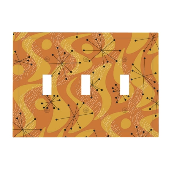 Orange Geometric Atomic Modern Midcentury 3-Gang Wall Plate Modern Decorative Triple Toggle Switch Cover for Home & Commercial Use
