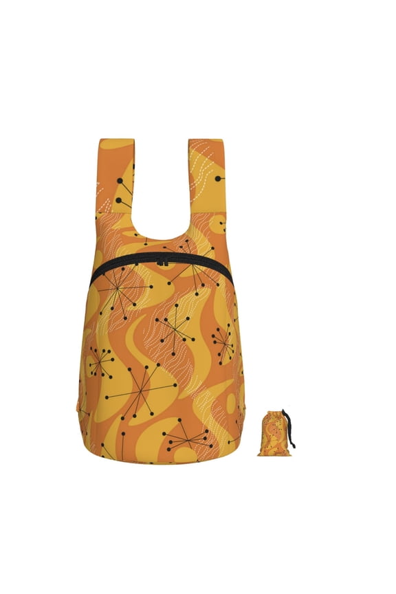 Orange Geometric Atomic Modern Midcentury Foldable Storage Backpack Lightweight Packable Travel Daypack for Shopping Commuting Hiking
