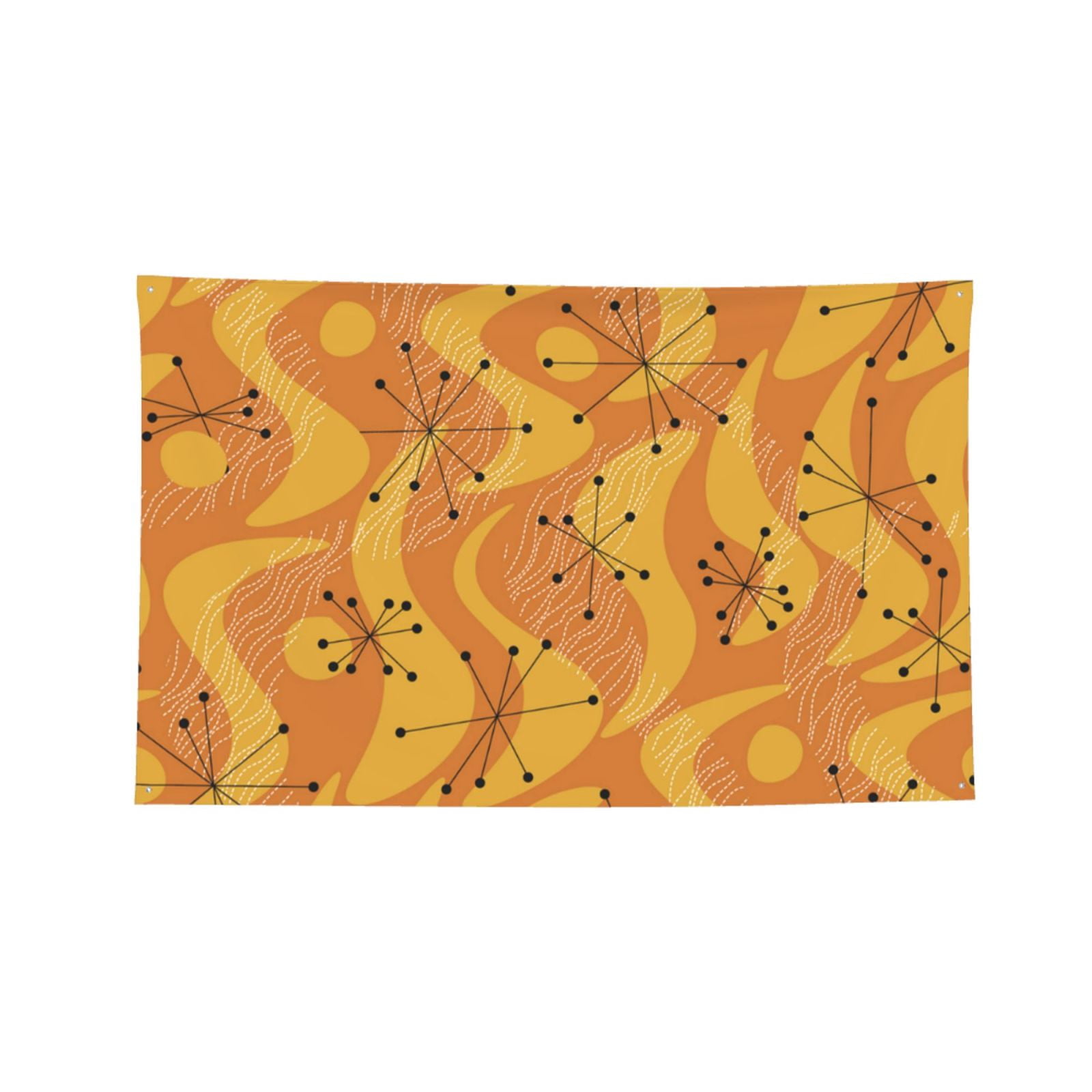Orange Geometric Atomic Modern Midcentury Four Hole Decorated Banner Flag for Garden Yard Home Decoration Indoor Outdoor 4x6 Ft