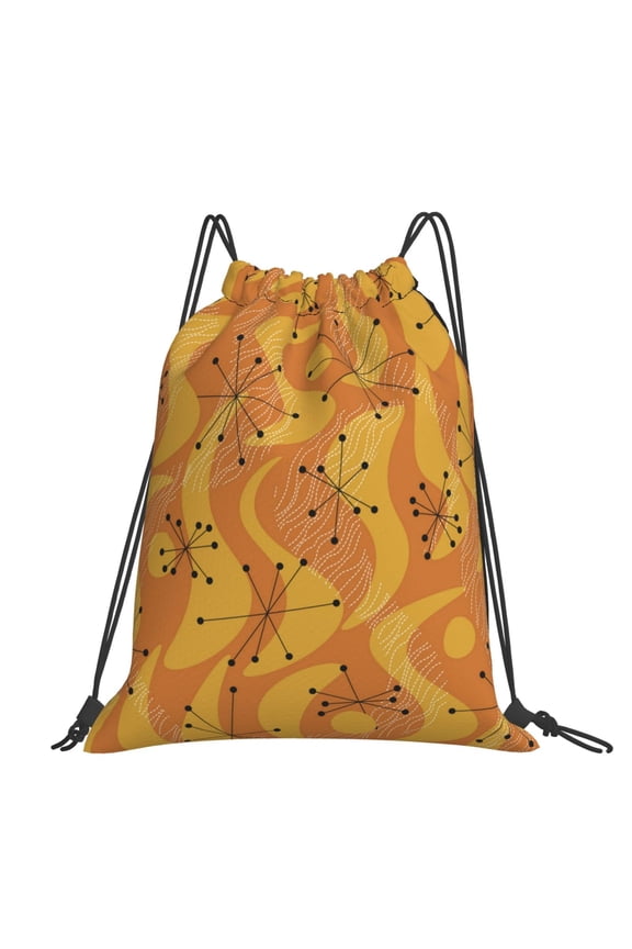 Orange Geometric Atomic Modern Midcentury Large Drawstring Backpack Casual Cinch Sack Bag Backpack for Sports Hiking Travel Gym