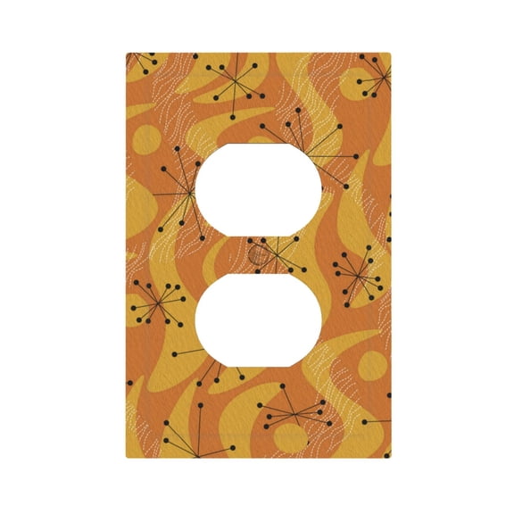 Orange Geometric Atomic Modern Midcentury Light Switch Cover Decorator Duplex Wall Plate 1-Gang Receptacle Outlet Decor
