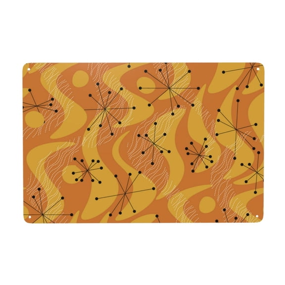 Orange Geometric Atomic Modern Midcentury Metal Tin Sign Home Coffee Room Kitchen Garden Wall Office Decor 8X12Inch