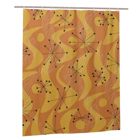 Orange Geometric Atomic Modern Midcentury Shower Curtain Set with Hooks Plastic Waterproof Bath Curtains 60X72 Inches for Bathroom Decor