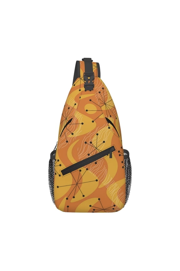 Orange Geometric Atomic Modern Midcentury Sling Backpack Shoulder Chest Crossbody Bag Causal Travel Hiking Daypack