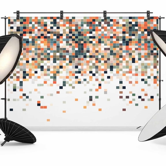 Orange Geometric Backdrop for Photoshoot,Photography Photo Studio Background Wall Backdrop,Abstract Plaid Colorful Grid Texture Back Drop Banner Panel for Portraits Wedding Party Live Streaming 7x5Ft