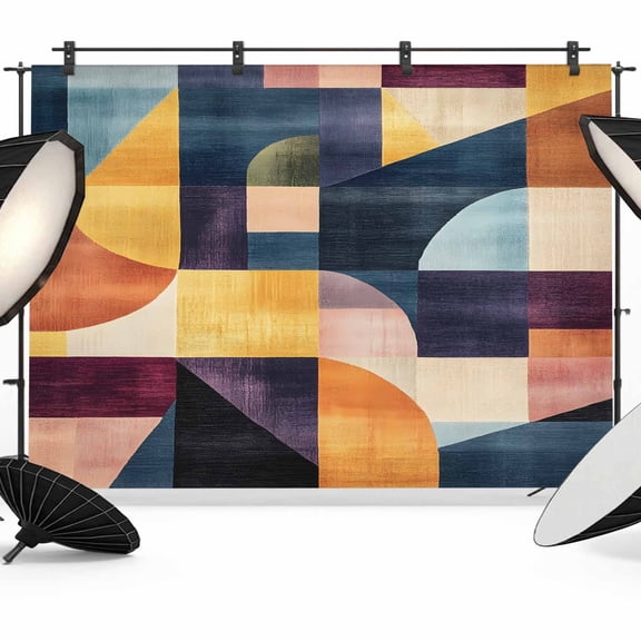 Orange Geometric Backdrop for Photoshoot,Photography Photo Studio Background Wall Backdrop,Modern Abstract Simple Color Block Back Drop Banner Panel for Portraits Wedding Party Live Streaming 10x8Ft