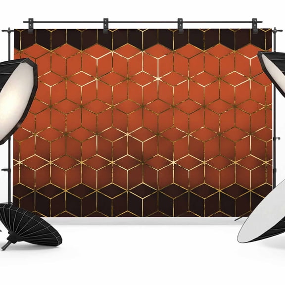 Orange Geometric Backdrop for Photoshoot, Photography Photo Studio Background Wall Backdrop, Ombre Modern Abstract Art Back Drop Banner Panel for Portraits Wedding Party Live Streaming Decor 7x5Ft