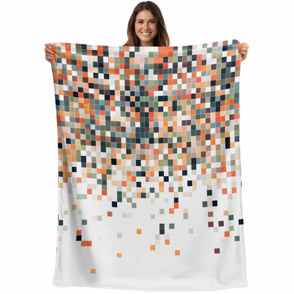 Orange Geometric Blanket Soft Cozy Warm Throw Blanket for Couch, Plush Fuzzy Flannel Fleece Blankets for Sofa, Abstract Plaid Colorful Grid Texture Bed Blankets Lightweight Gifts for Women, 30"x40"
