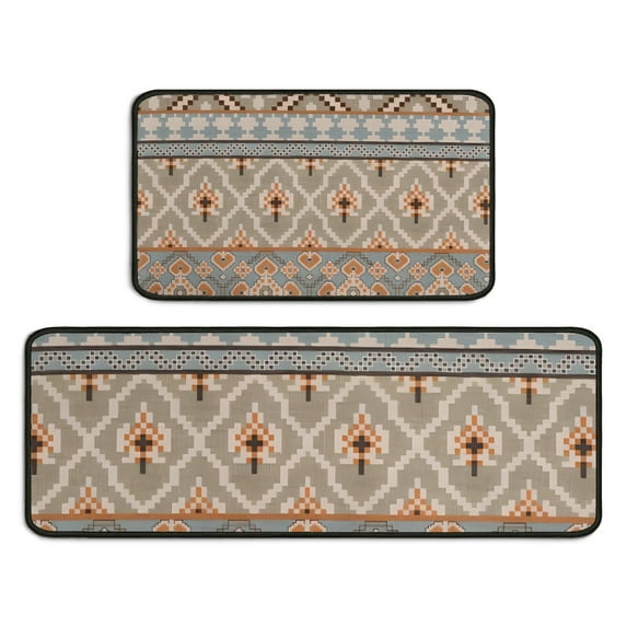 Orange Geometric Diamond Cross Pattern Kitchen Rugs Sets Of 2,Anti Fatigue Kitchen Mat Rugs Non Slip Washable,Decorative Kitchen Floor Mats for Kitchen,Sink,Laundry,17"X30"+17"X47"