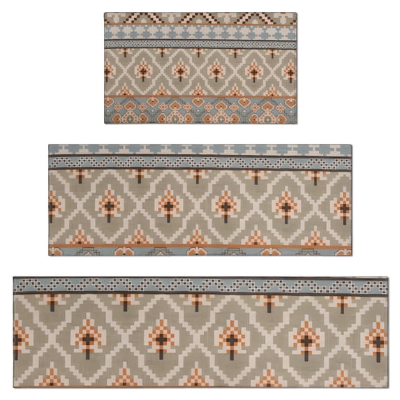 Orange Geometric Diamond Cross Pattern Kitchen Rugs Sets Of 3,Kitchen Runner Rugs Non Skid Washable,Decorative Kitchen Floor Mats for Kitchen,Sink,Laundry,17"x30"+ 17"x47" + 17"x59"
