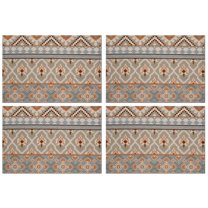 Orange Geometric Diamond Cross Pattern Summer Placemats Table Placemats Set Of 4-Linen Kitchen Washable Placemats Table Mats 11.8"x17.7" Non-Slip Heat Resistant