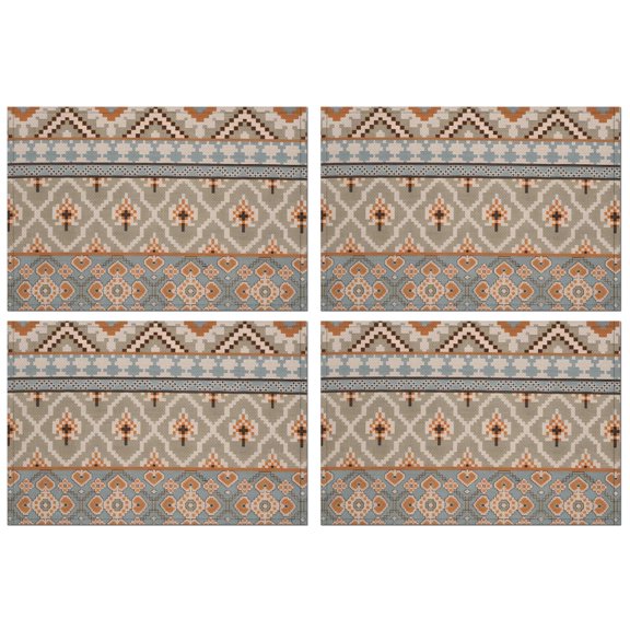 Orange Geometric Diamond Cross Pattern Summer Placemats Table Placemats Set Of 4-Linen Kitchen Washable Placemats Table Mats 11.8"x17.7" Non-Slip Heat Resistant