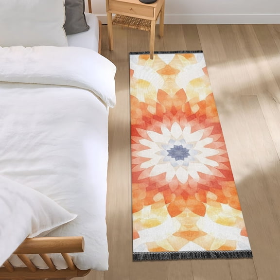 Orange Geometric Flower Bedroom Runner Rug 2'x 6' Non Slip Carpet Indoor Home Area Rug Living Room