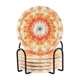 thumbnail image 1 of Orange Geometric Flower Drink Coasters with Holder Absorbent Coaster for Coffee Table Room Decor 6 Pack, 1 of 7