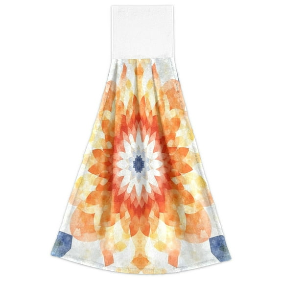 Orange Geometric Flower Kitchen Hand Towels with Hanging Loop Absorbent Bathroom Towel 2Pcs